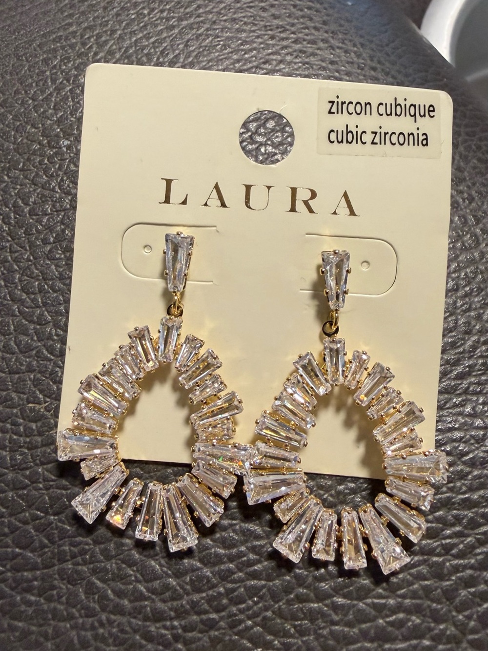 LAURA Gold Teardrop Baguette Crystal Drop Earrings - Clear
